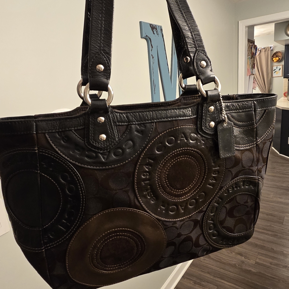 Coach Black and Brown Circle Pattern Tote